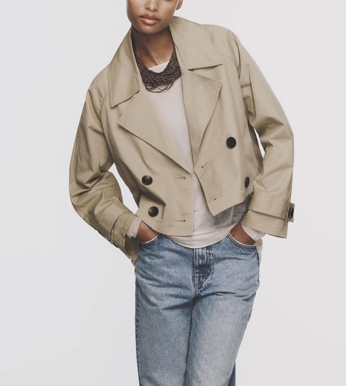 “Cropped Double-Breasted Trench Jacket”