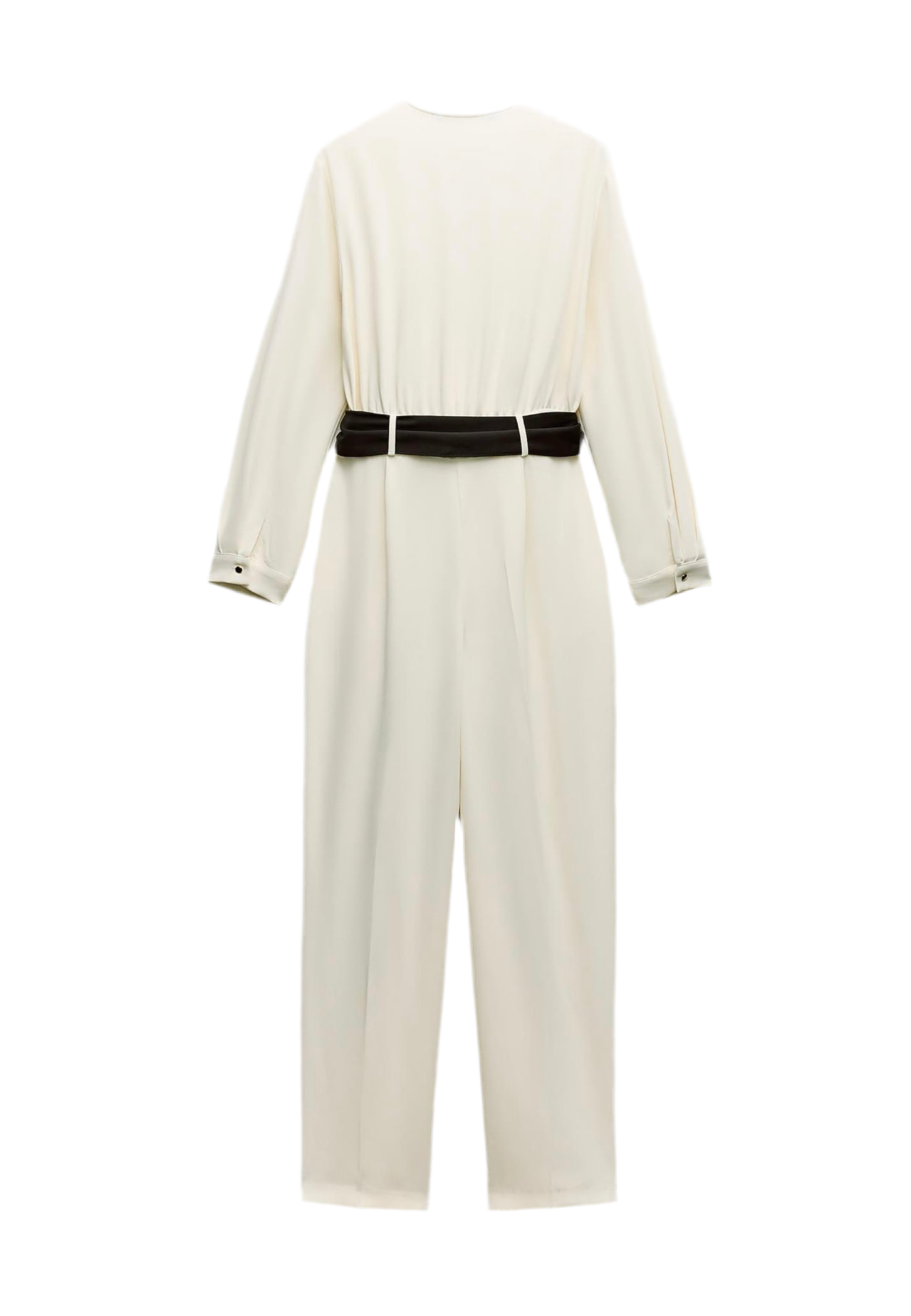 "Elegant White Wrap Jumpsuit with Black Belt"