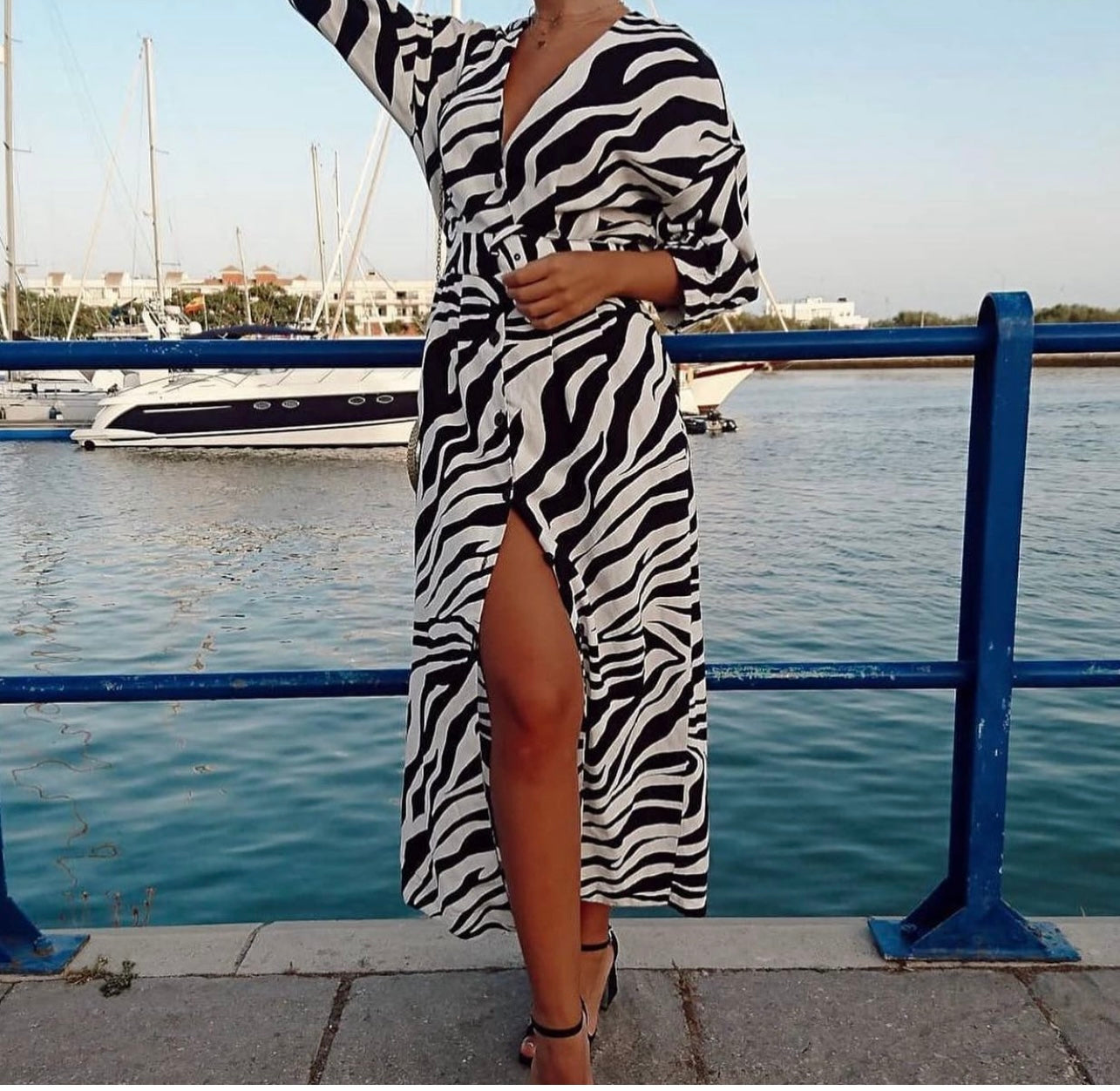 "Zebra Print Wrap Maxi Dress"