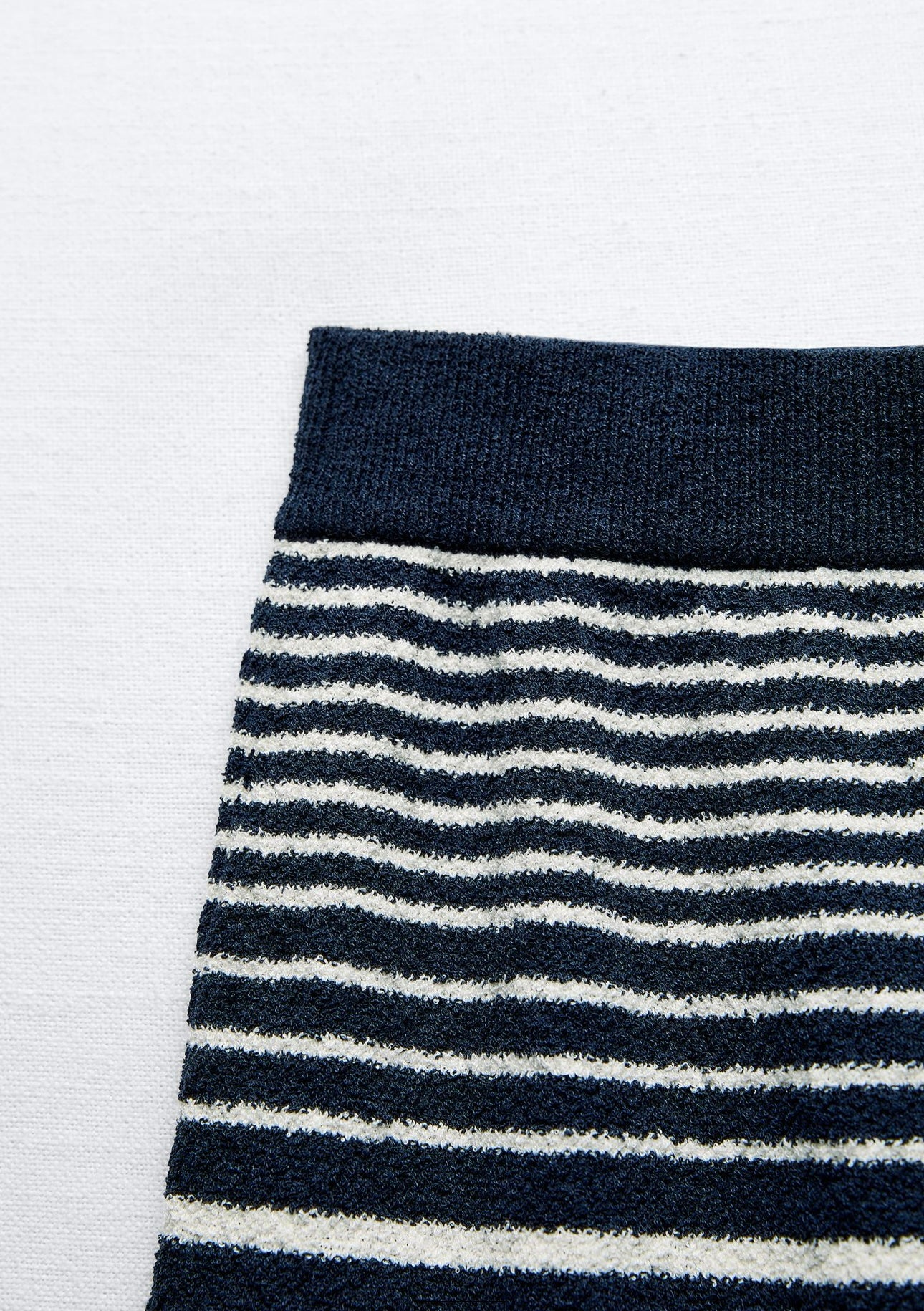 "Navy and White Striped Knit Mini Skirt"
