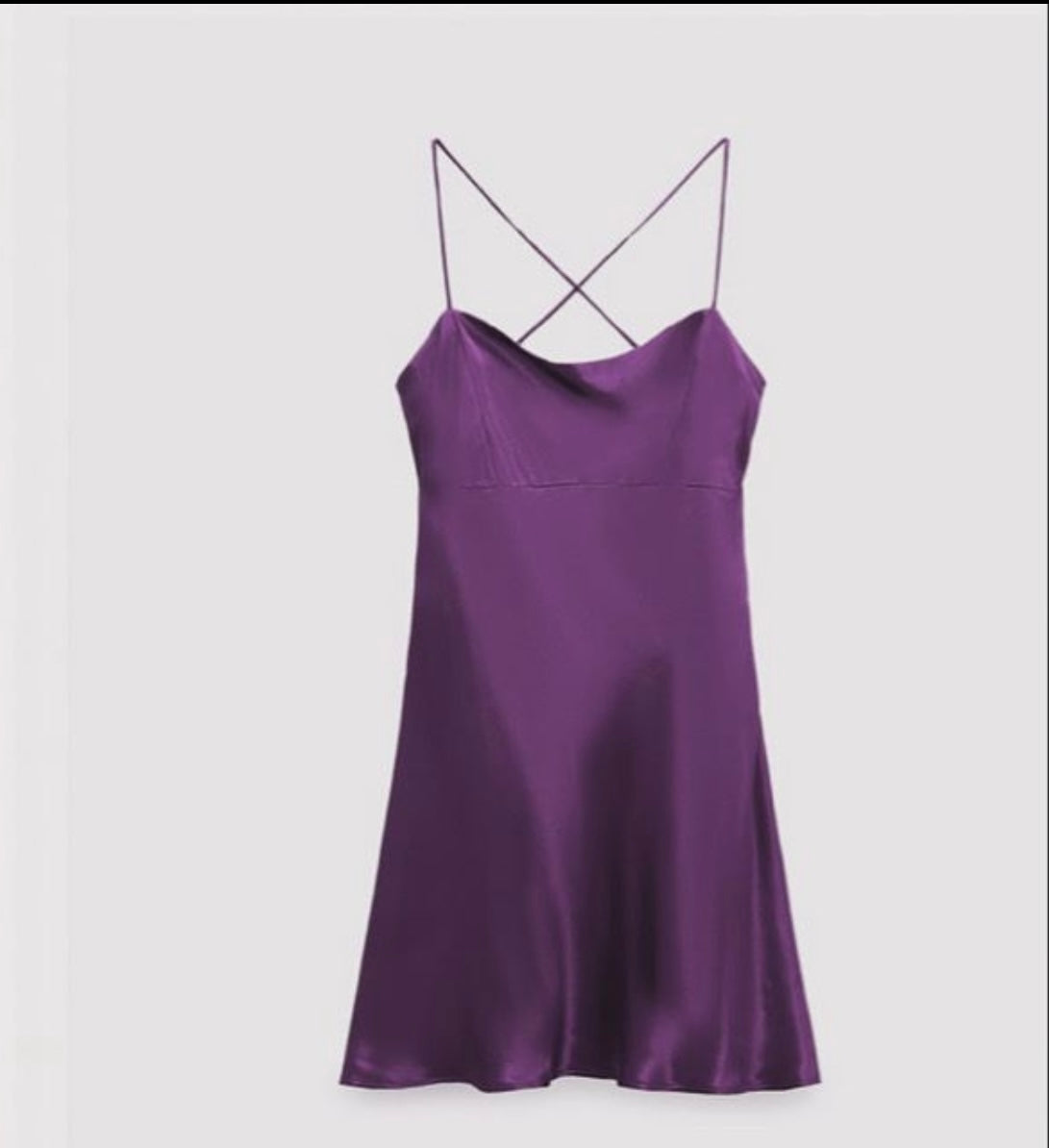 "Purple Satin Slip Dress"