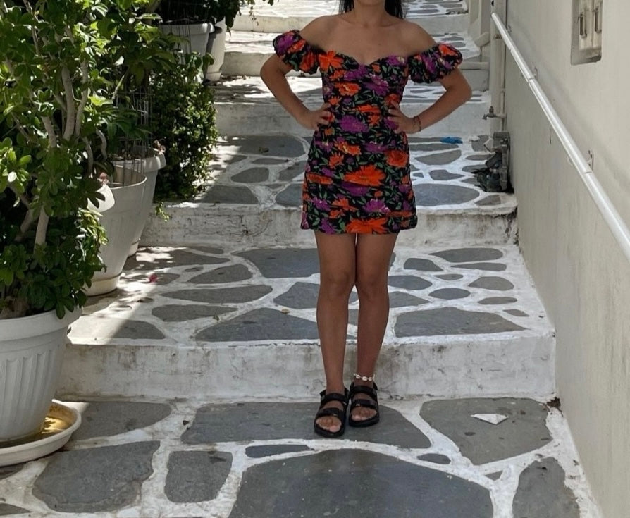 "Off-Shoulder Floral Mini Dress"