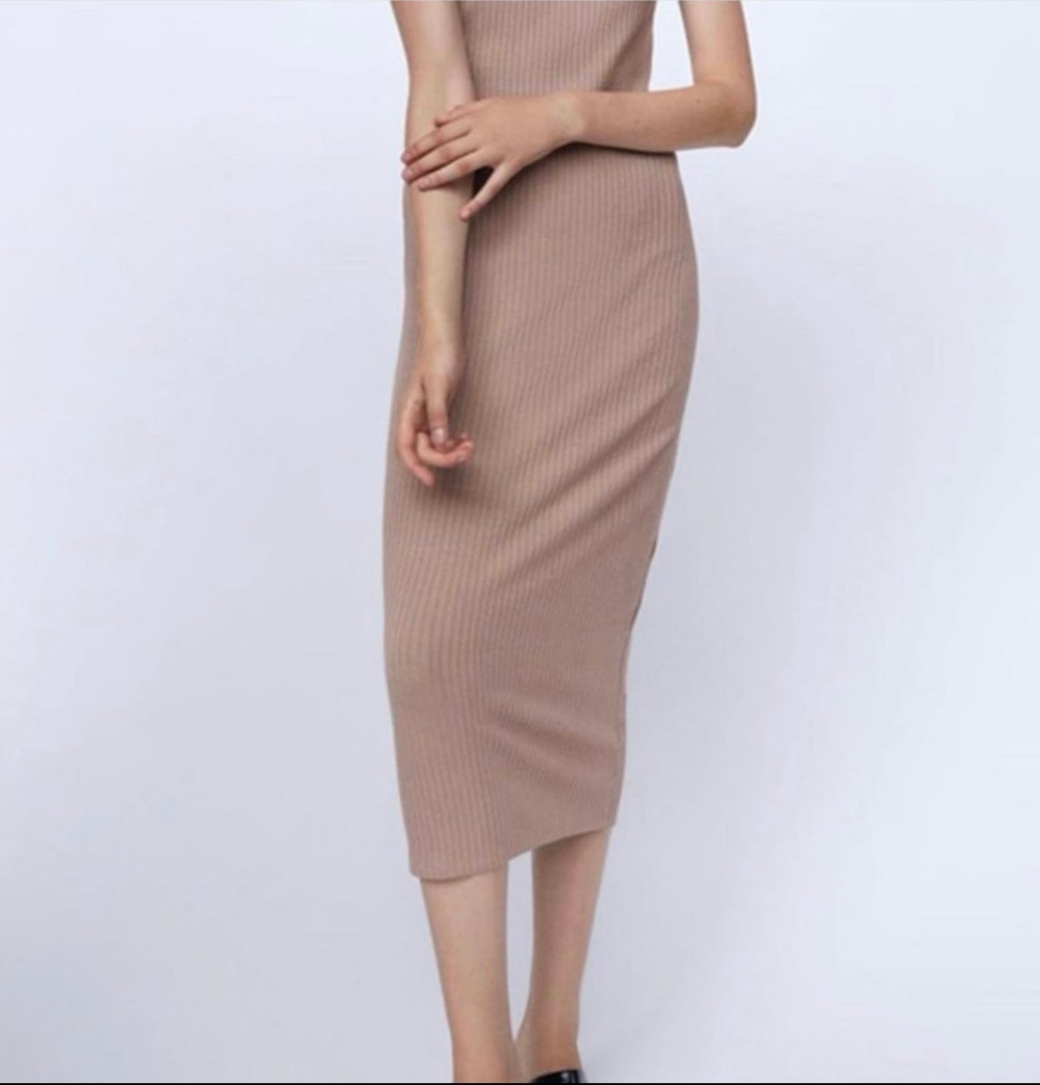 "Sleeveless Ribbed Knit Midi Dress"