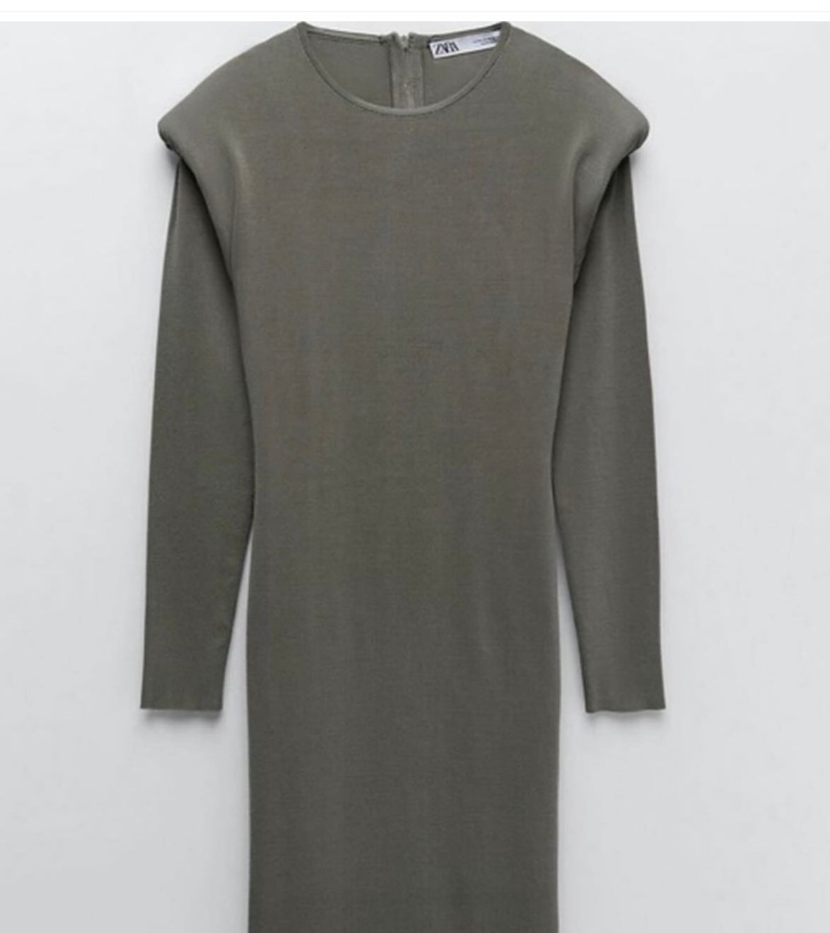 "Olive Green Dress with Structured Shoulder Details"