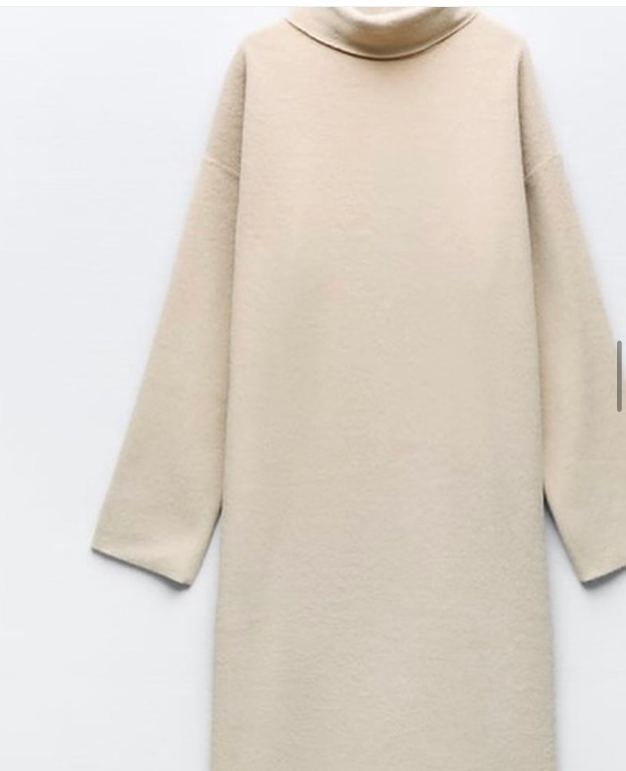 "Oversized Beige Wool Turtleneck Dress"