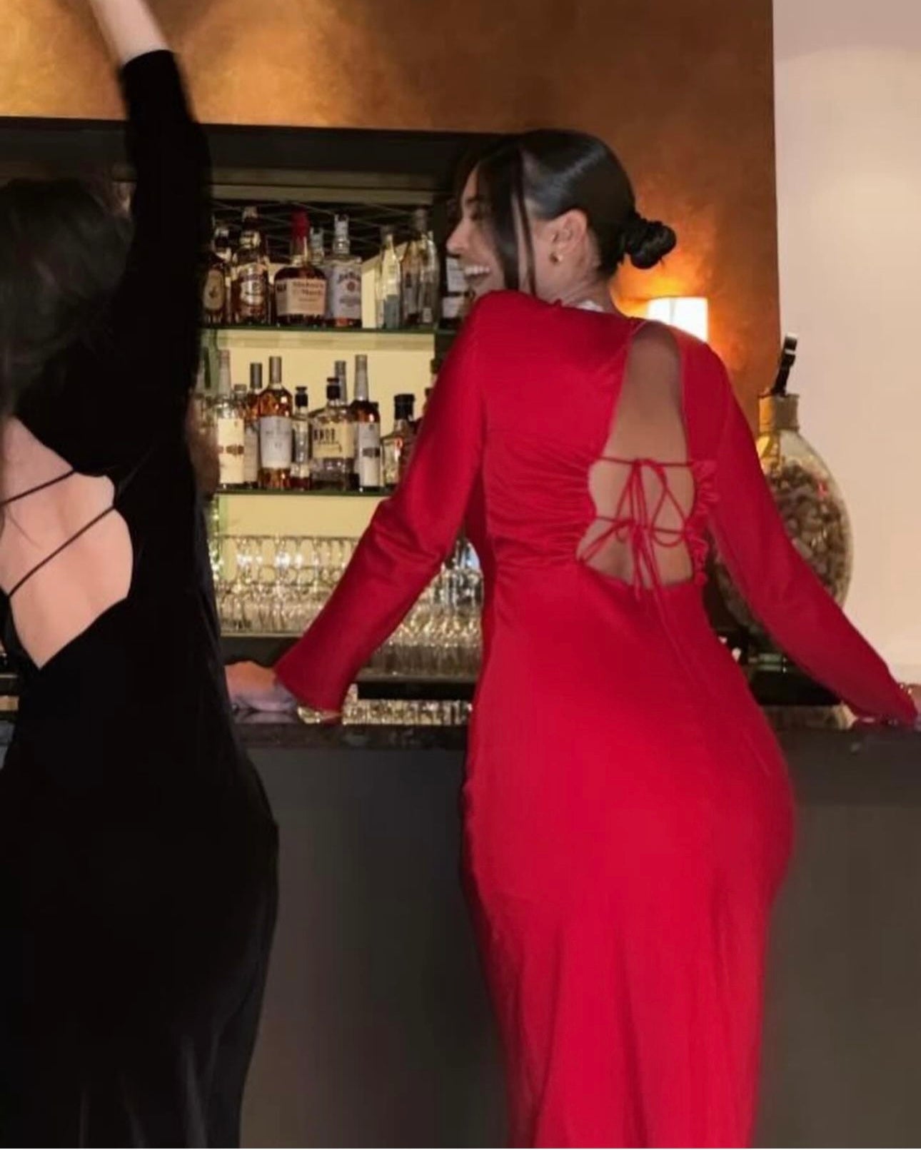 "Elegant Long Red Satin Dress"