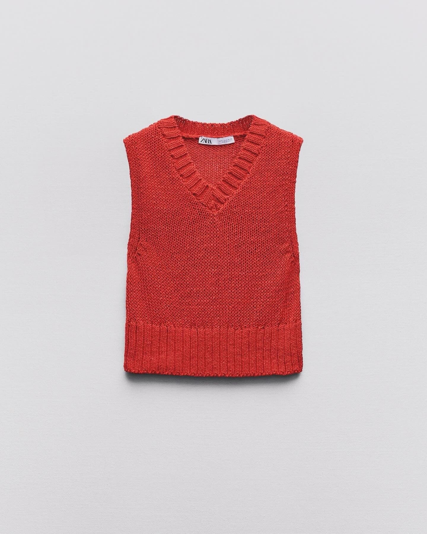 Red Knitted V-Neck Vest