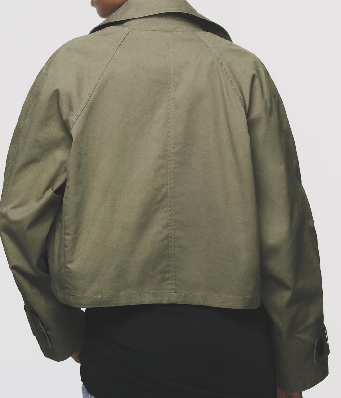 Cropped Double-Breasted Military Green Jacket