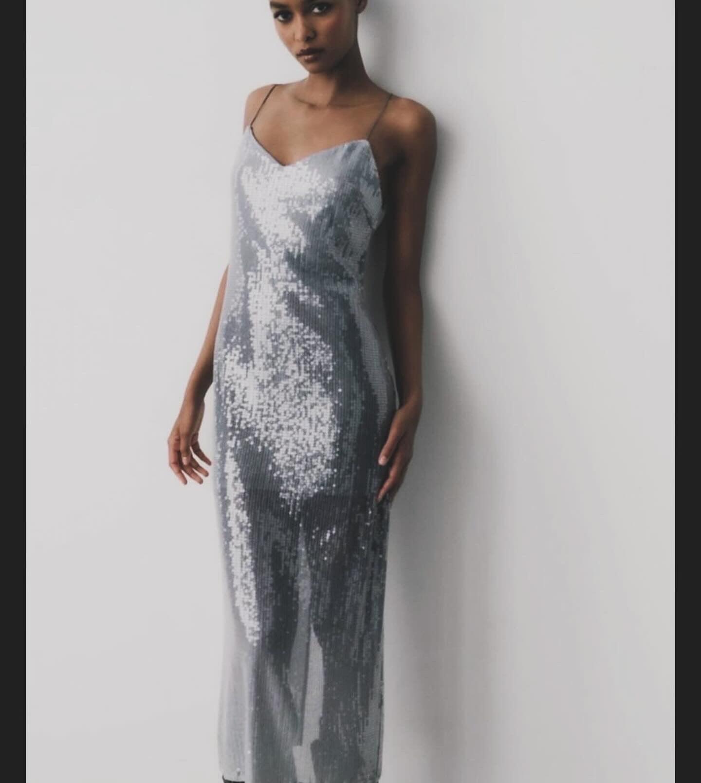 Shimmering Silver Dress with Thin Straps