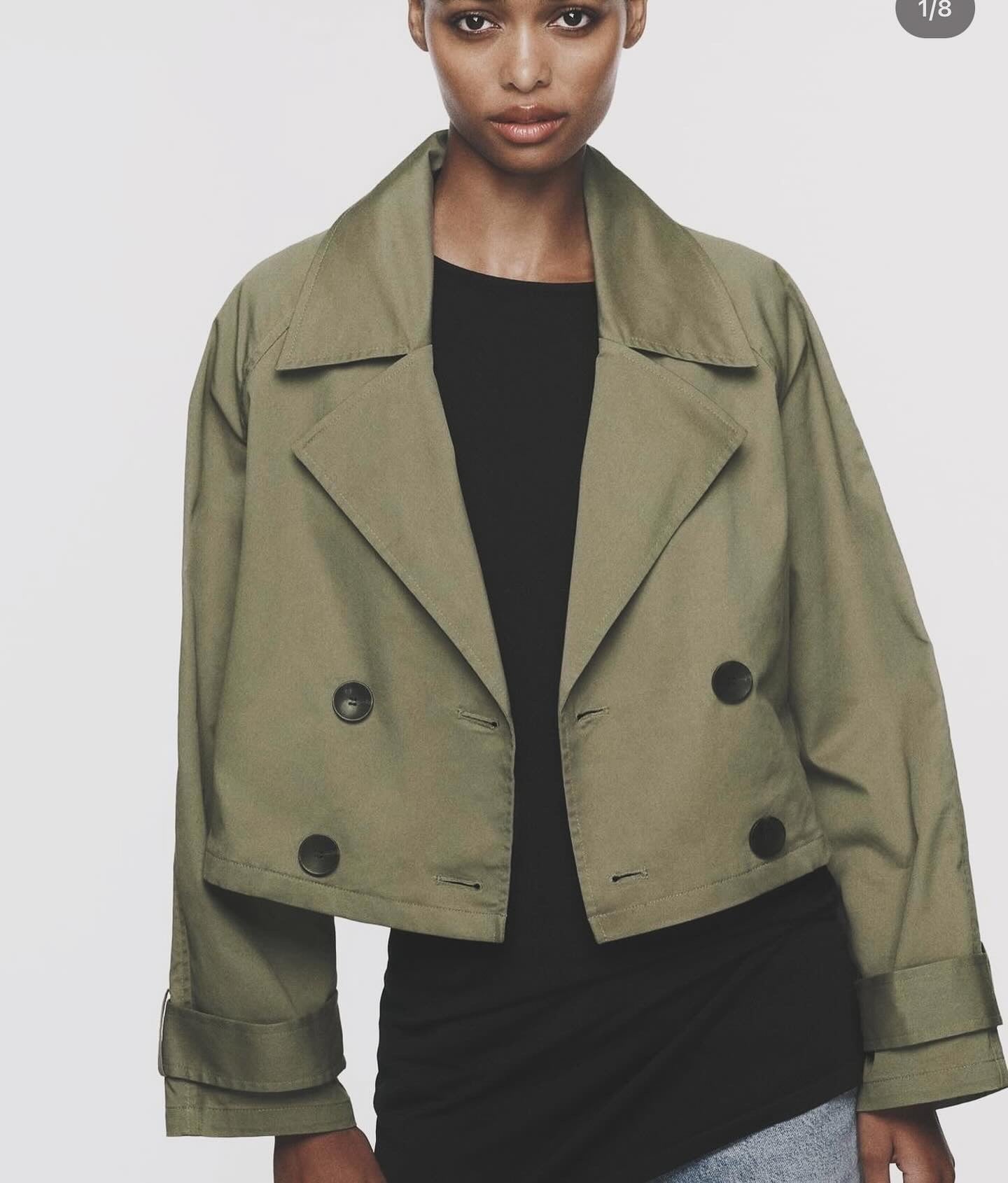 Cropped Double-Breasted Military Green Jacket