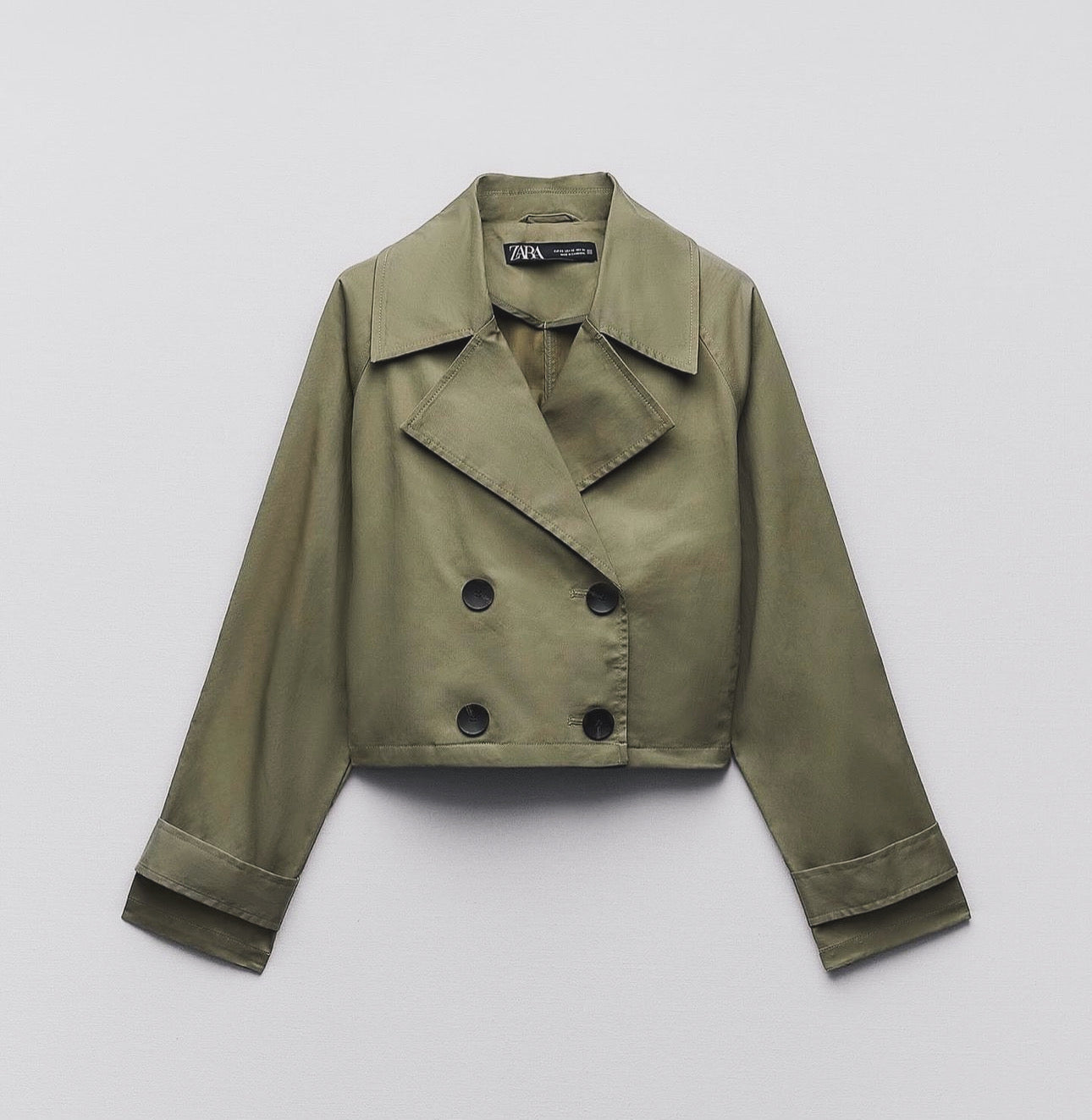 Cropped Double-Breasted Military Green Jacket