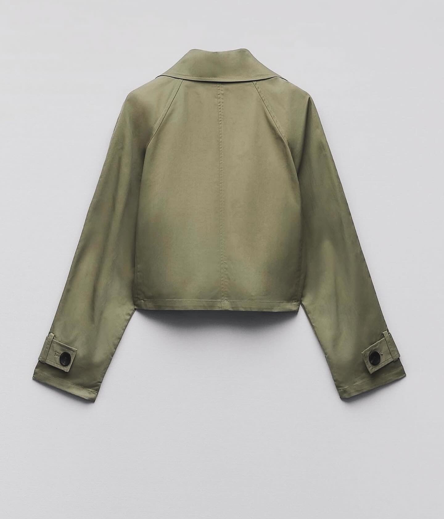 Cropped Double-Breasted Military Green Jacket