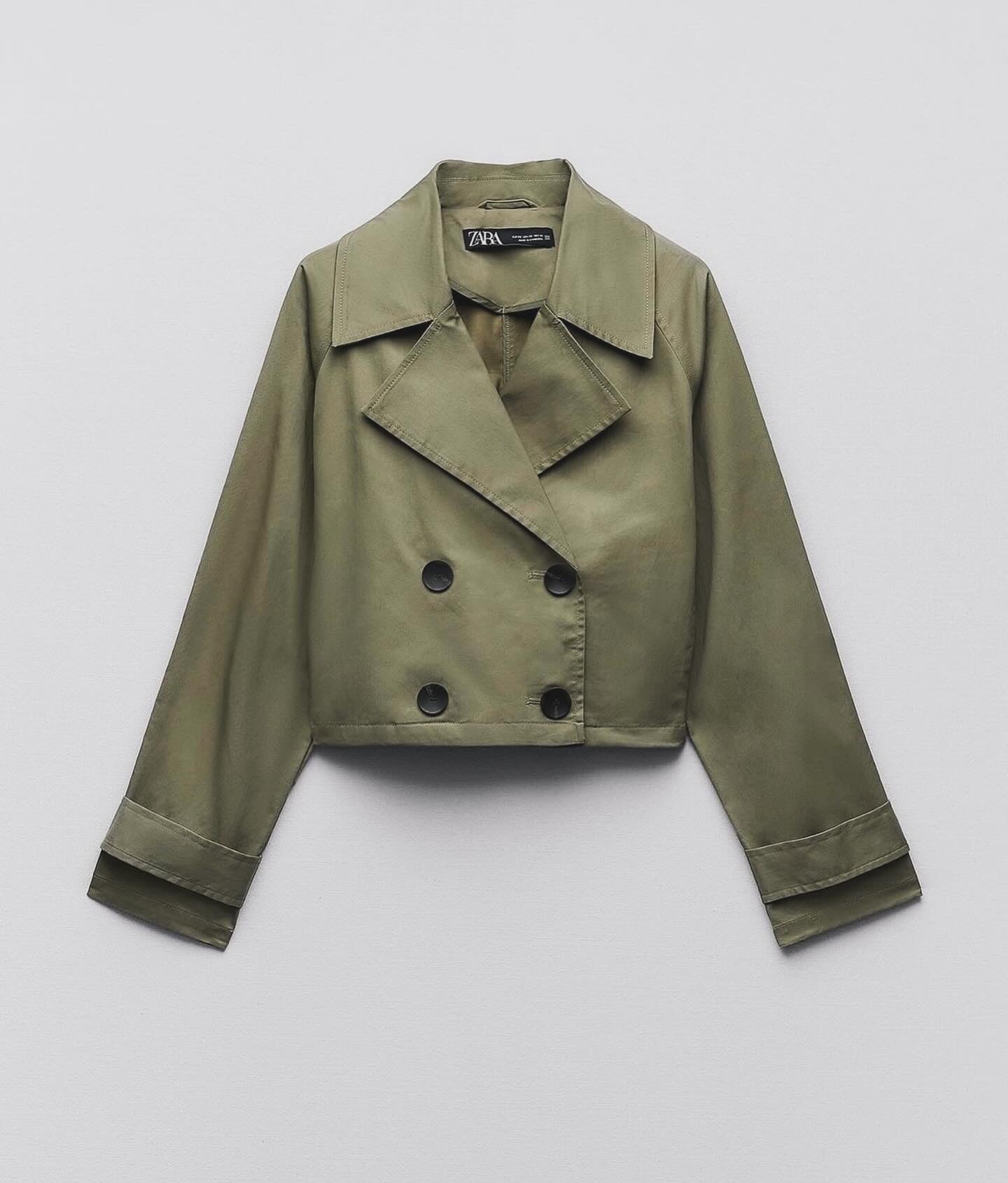 Cropped Double-Breasted Military Green Jacket