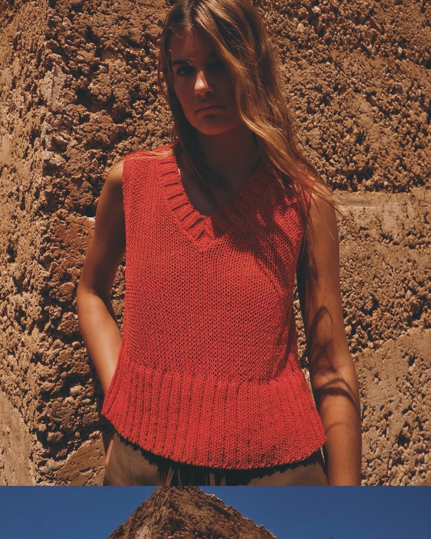 Red Knitted V-Neck Vest