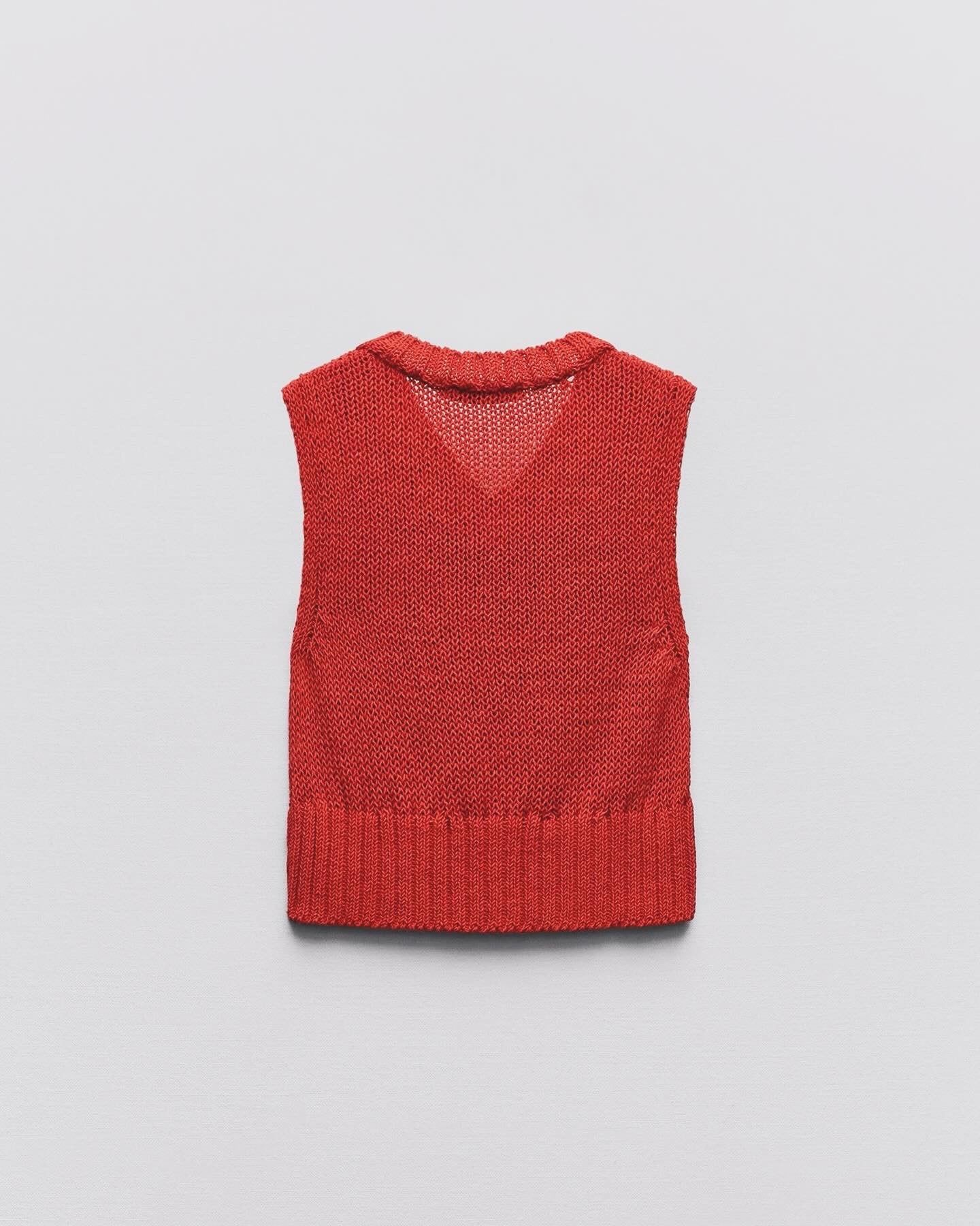 Red Knitted V-Neck Vest