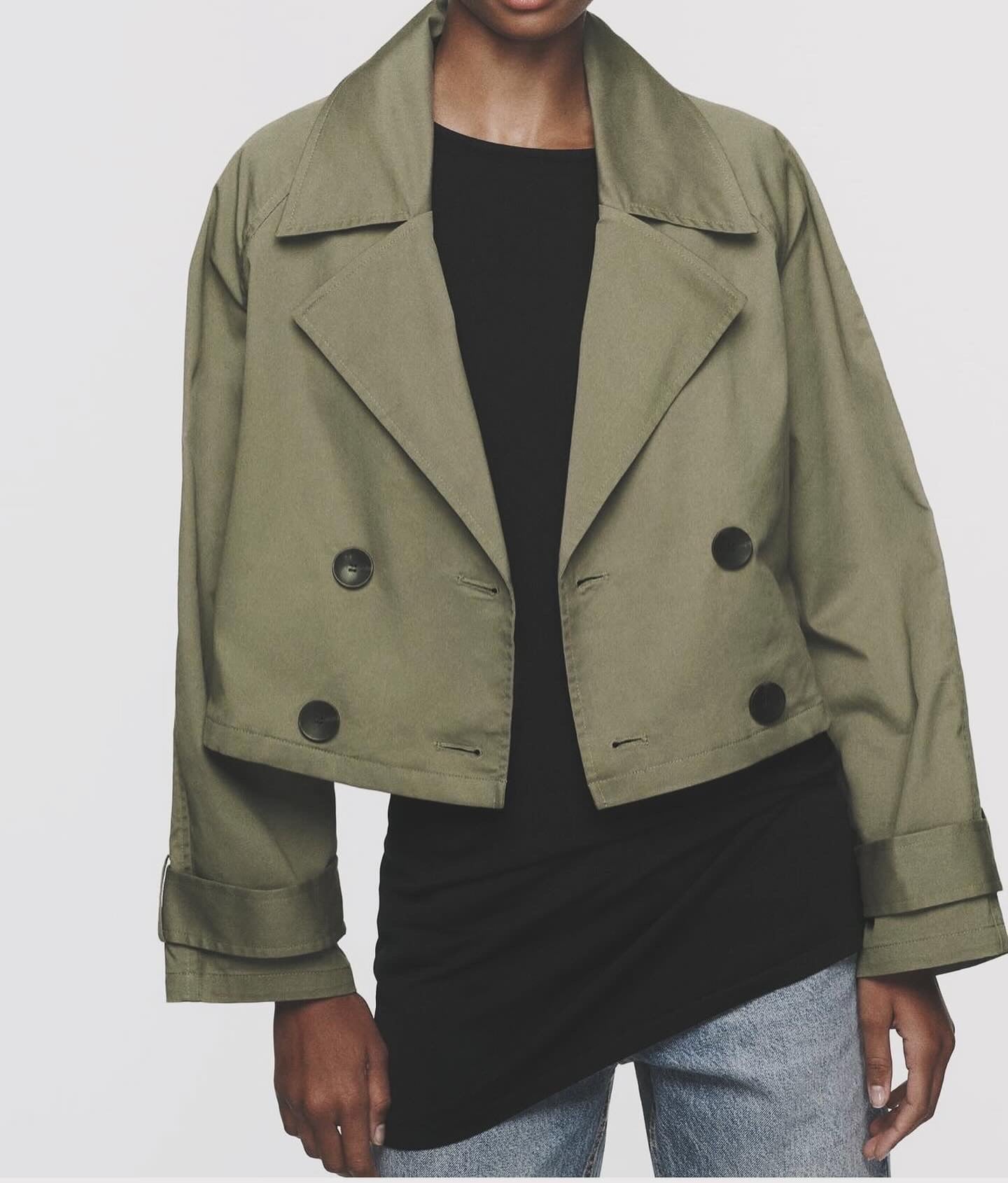 Cropped Double-Breasted Military Green Jacket