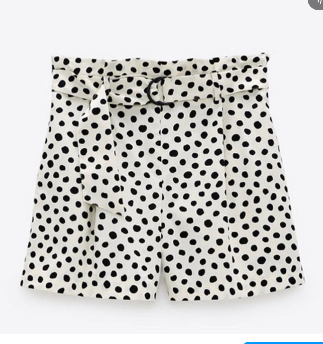 Polka Dot Belted High-Waist Shorts