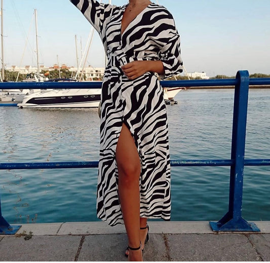 Zebra Print Wrap Maxi Dress