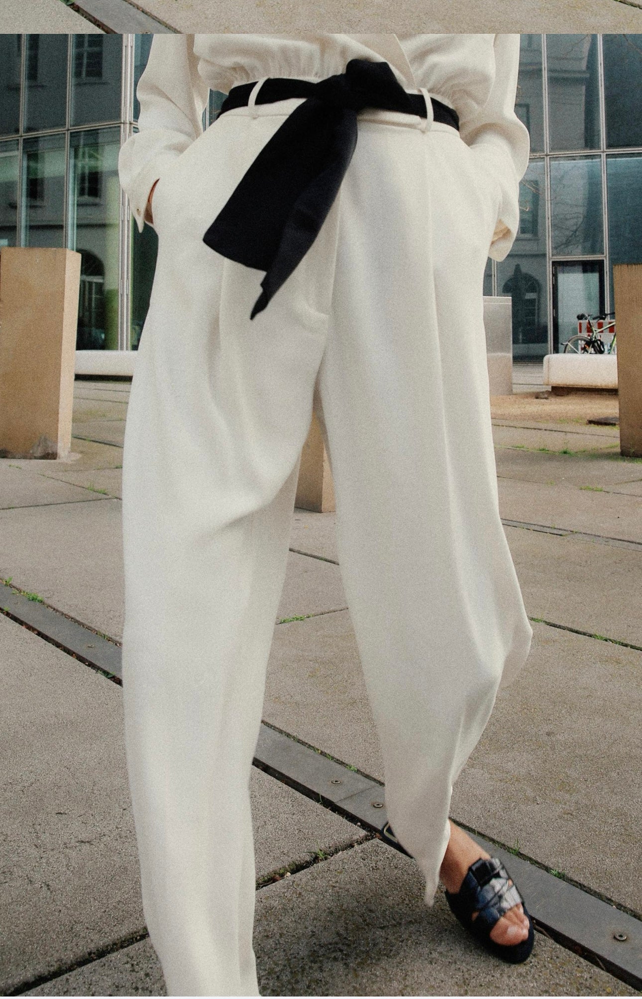 Elegant White Wrap Jumpsuit with Black Belt