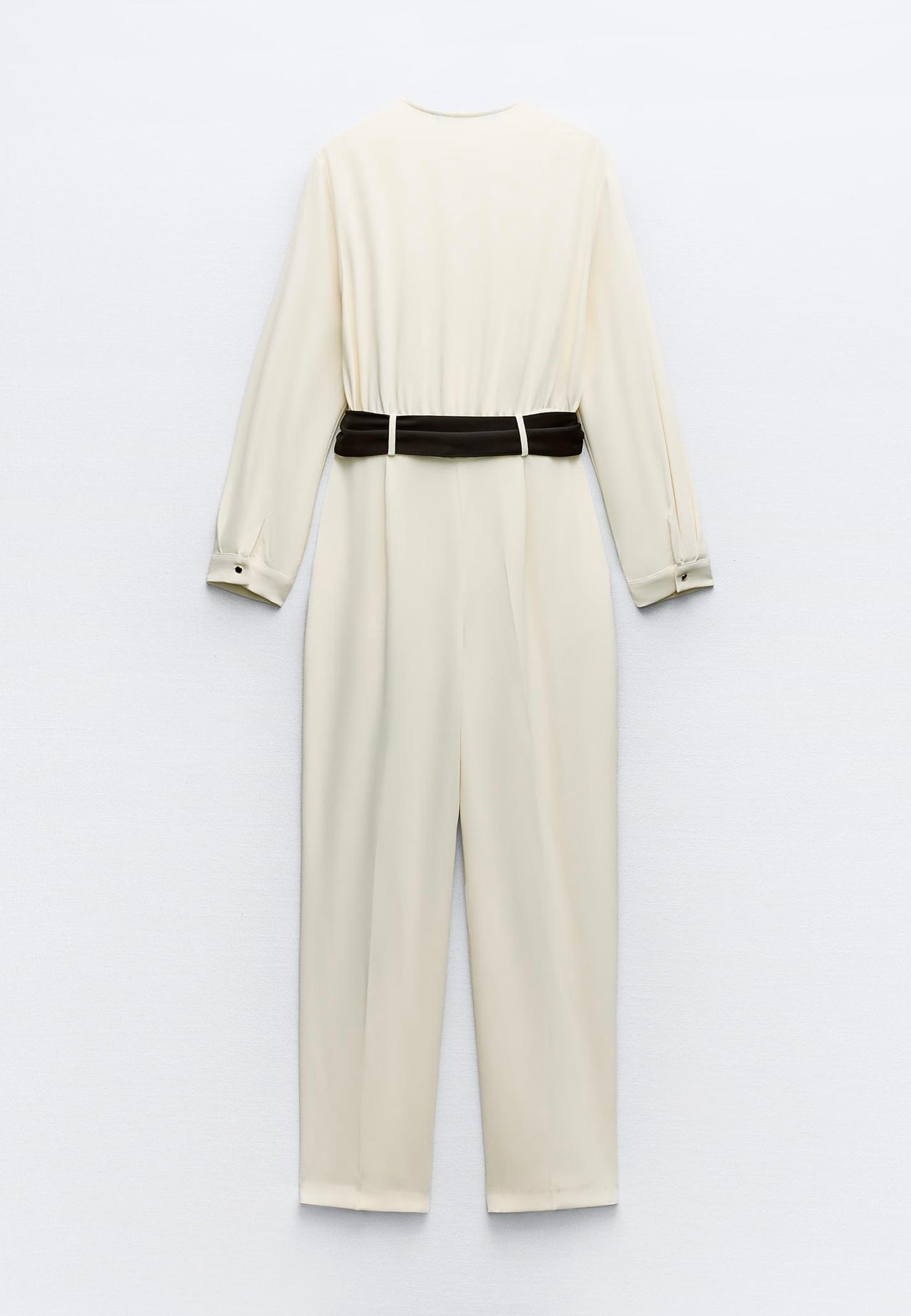 Elegant White Wrap Jumpsuit with Black Belt