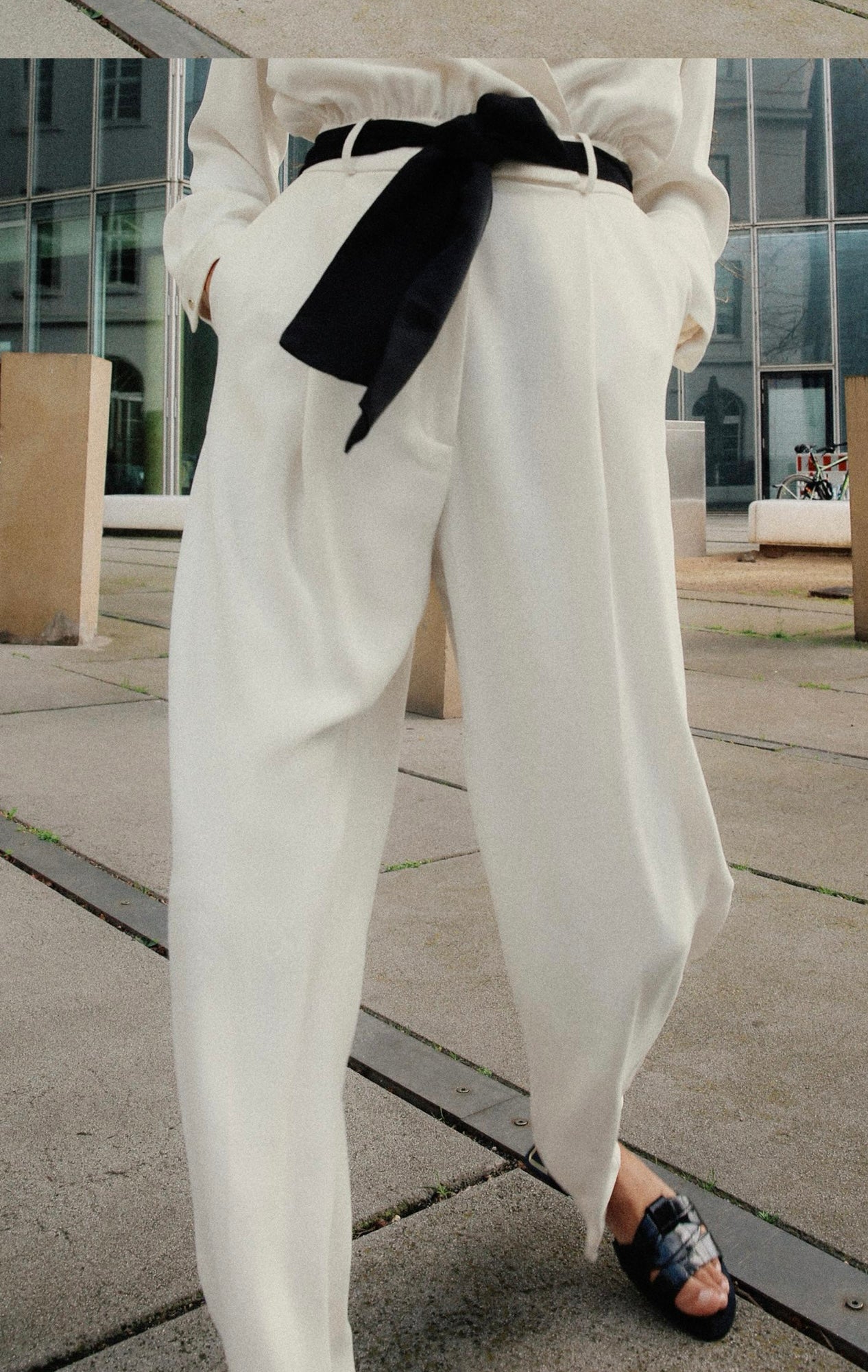 Elegant White Wrap Jumpsuit with Black Belt