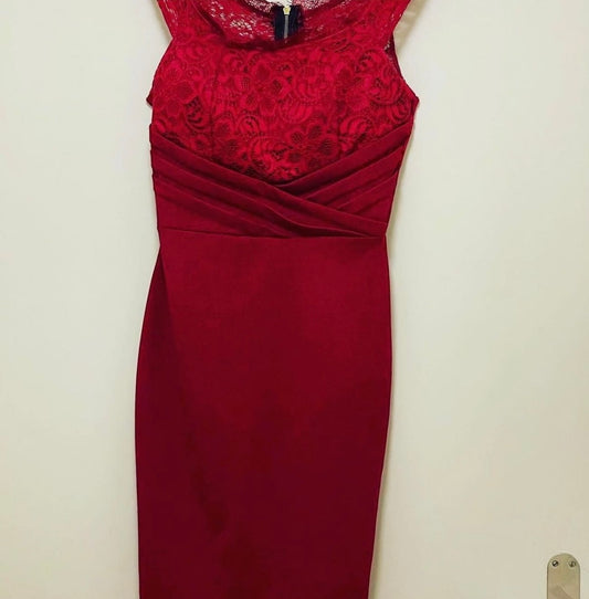 Lace-Top Burgundy Sheath Dress