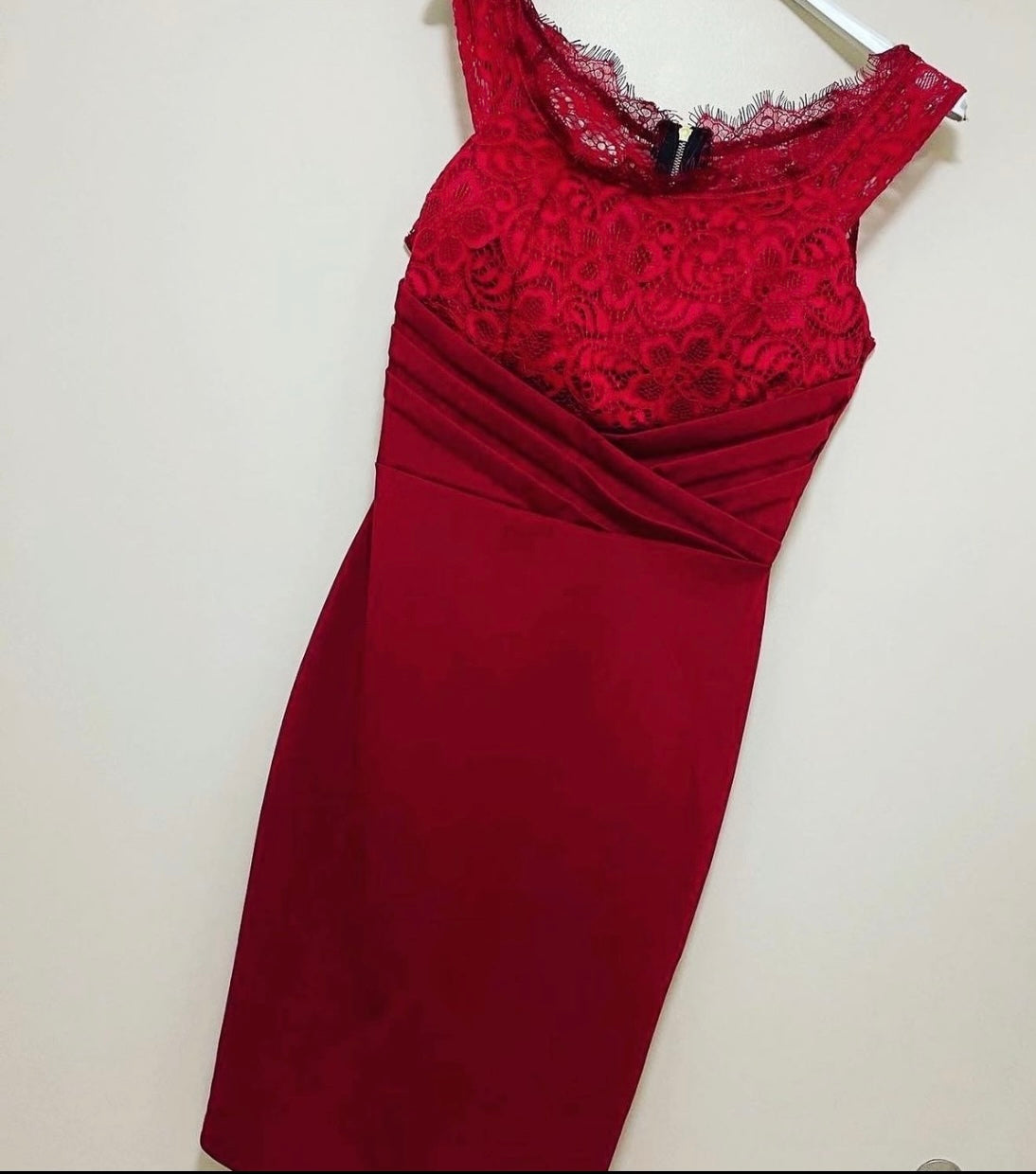 Lace-Top Burgundy Sheath Dress