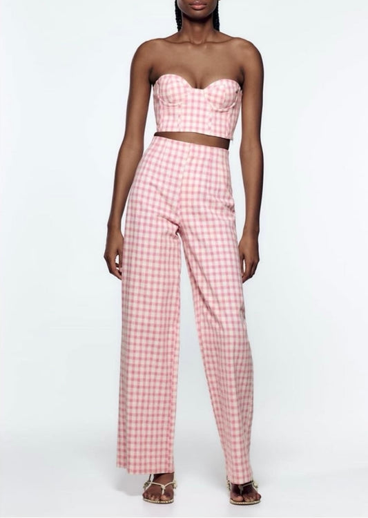 Pink Gingham Bustier Set