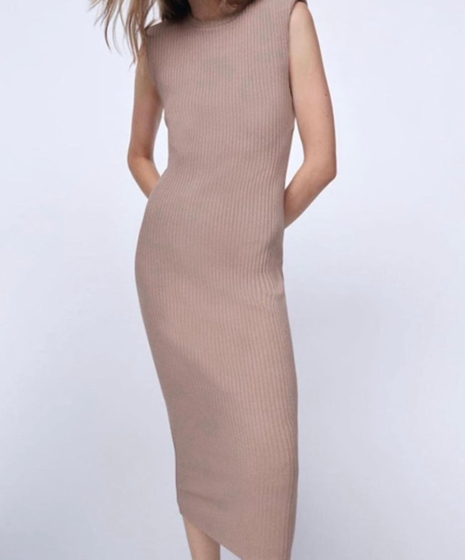 Sleeveless Ribbed Knit Midi Dress