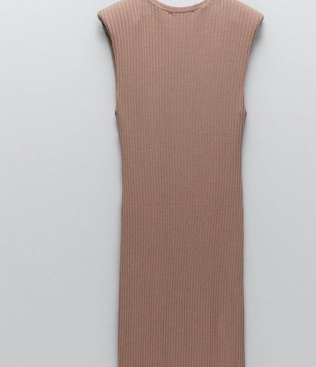 Sleeveless Ribbed Knit Midi Dress