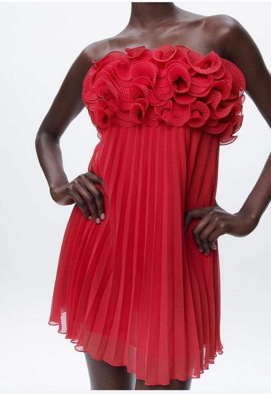 Short Red Dress with Floral Details