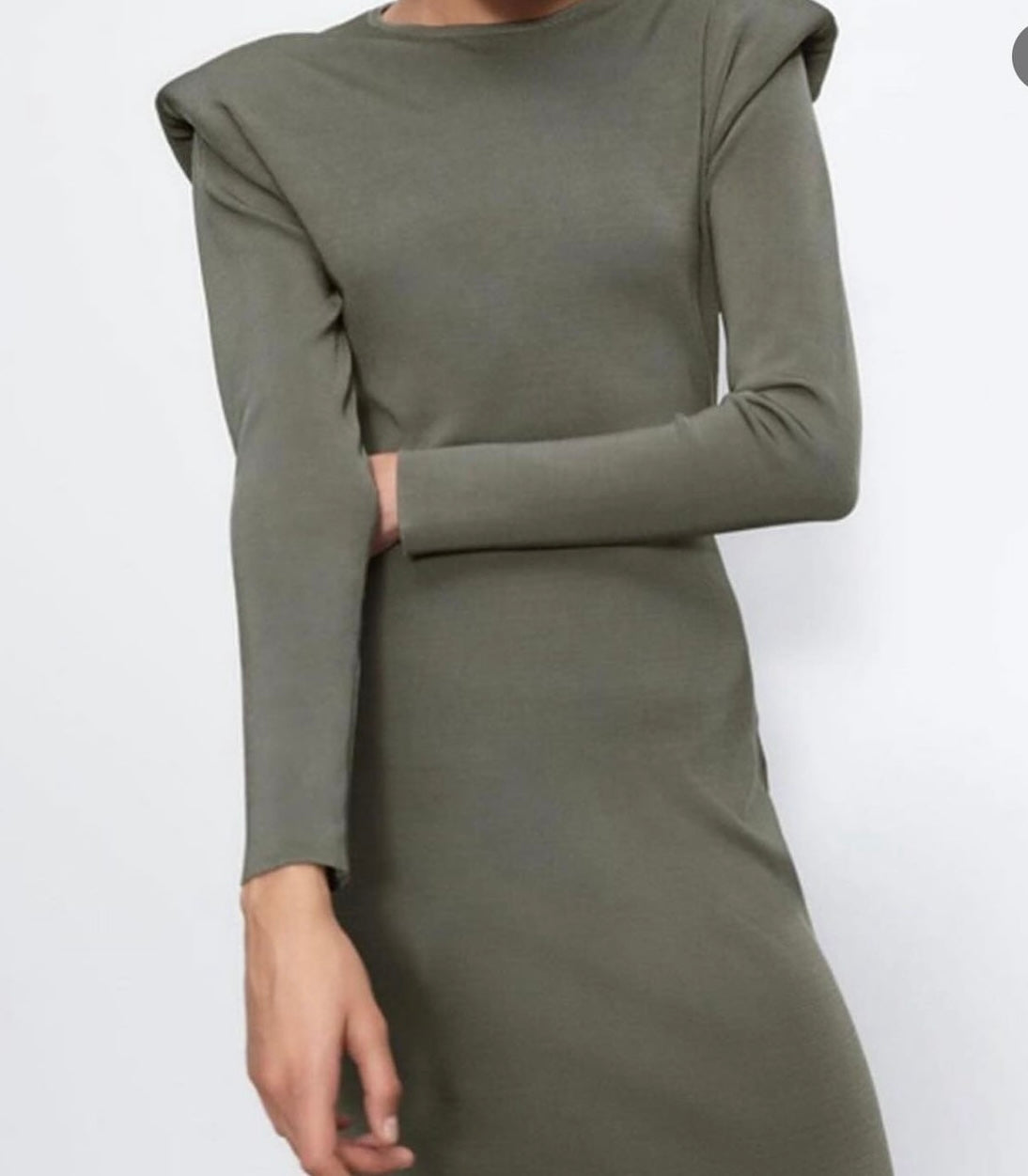 Olive Green Dress with Structured Shoulder Details