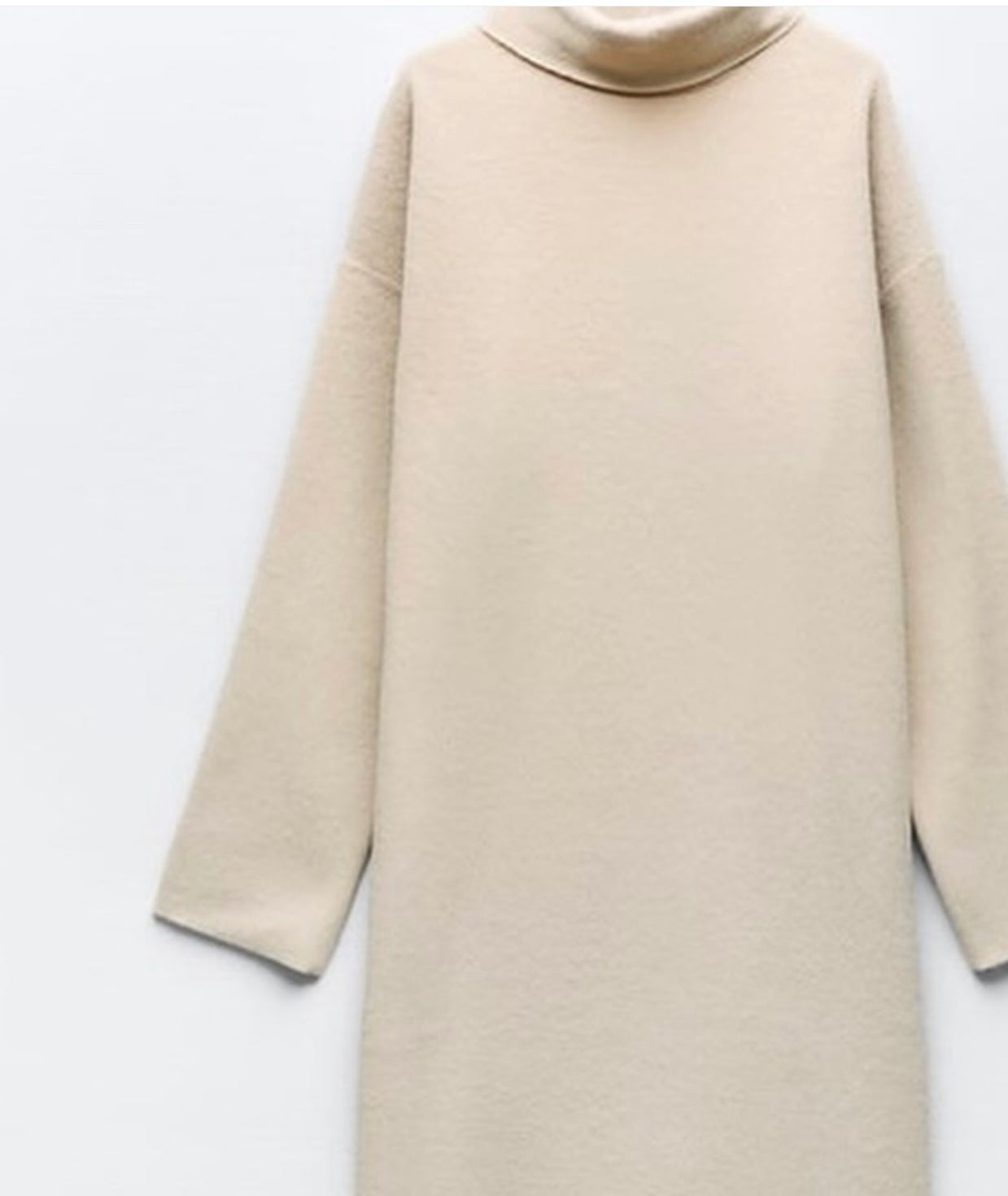 Oversized Beige Wool Turtleneck Dress