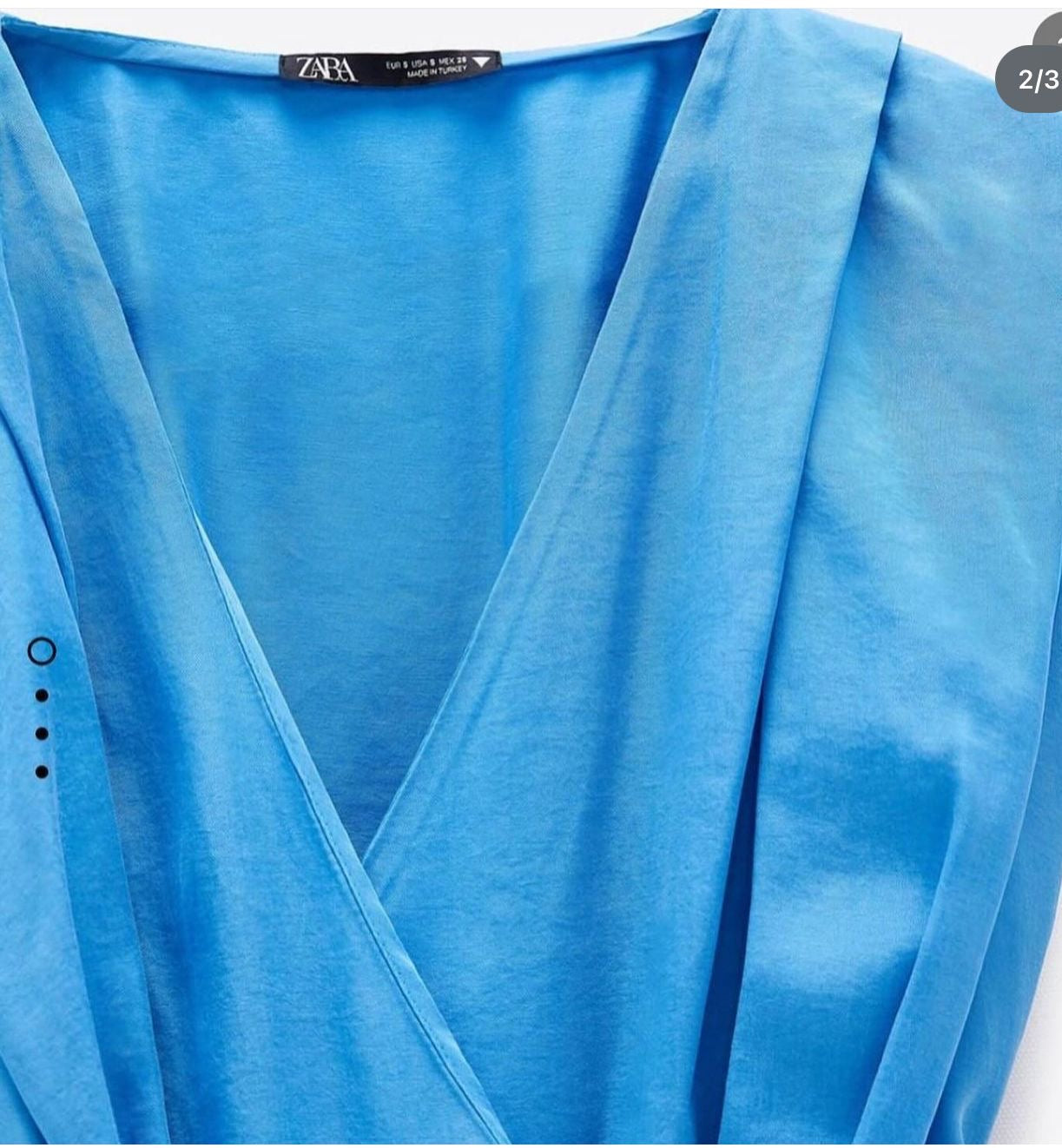 ’Blue Draped Wrap Dress’ - M - ZARA